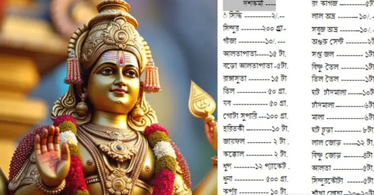 কার্ত্তিক পূজার ফর্দমাল বা প্রয়োজনীয় দ্রব্য